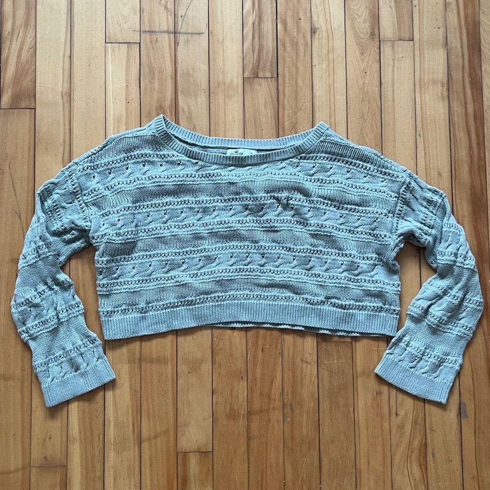 Hollister Cropped Cable Knit Sweater Light Green Womens Size Small